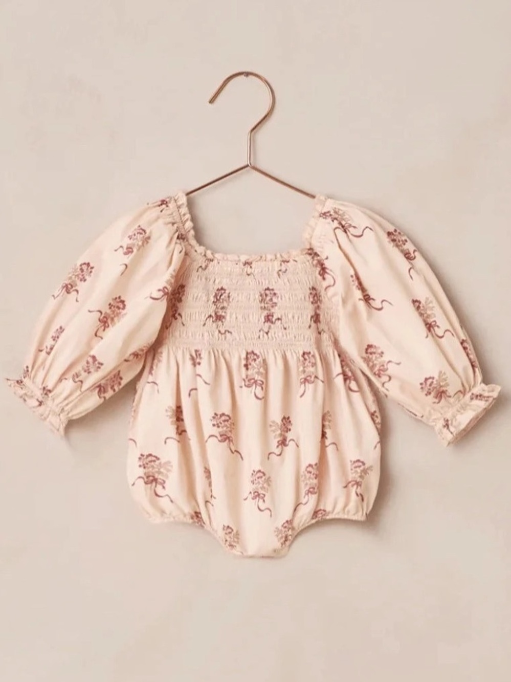 Noralee NWT autumn romper in vintage ruby  Pink Toile Smocked Bubble Floral Body